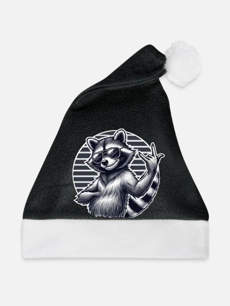 Waschbär mit Rock Pose Raccoon Rock Musik Musiker - Weihnachtsmütze - Schwarz/Weiß - Vorne