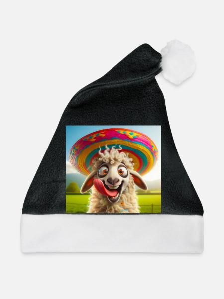 Schaf mit Sombrero - Weihnachtsmütze - Schwarz/Weiß - Vorne