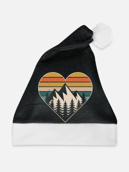 Herz aus Berglandschaft mit Tannen - Weihnachtsmütze - Schwarz/Weiß