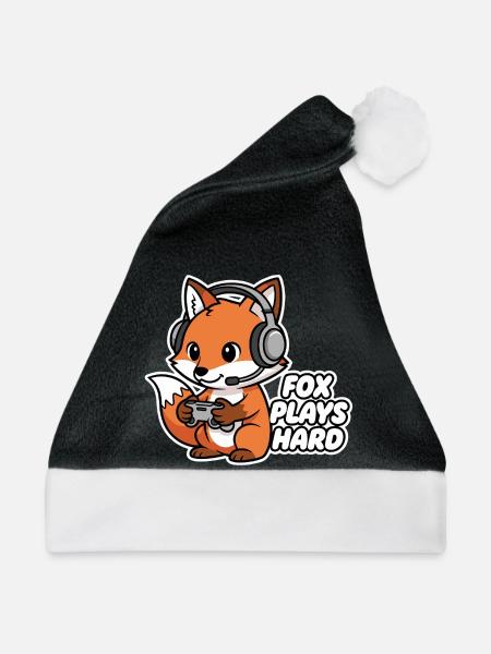 Fuchs mit Headset Spielheld - Weihnachtsmütze - Schwarz/Weiß
