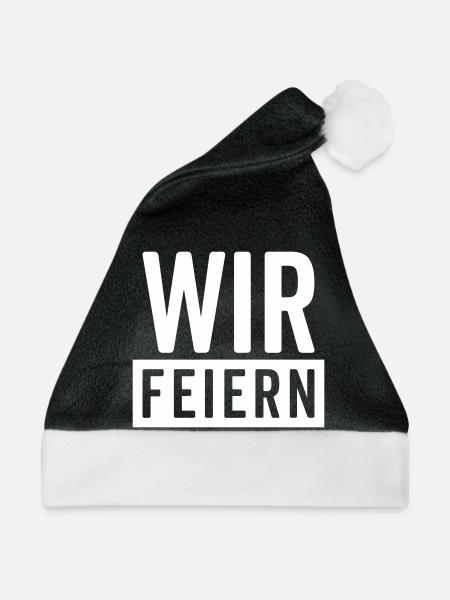 Wir feiern – Party Motiv  - Weihnachtsmütze - Schwarz/Weiß - Vorne
