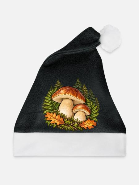 Steinpilze im Wald - Weihnachtsmütze - Schwarz/Weiß
