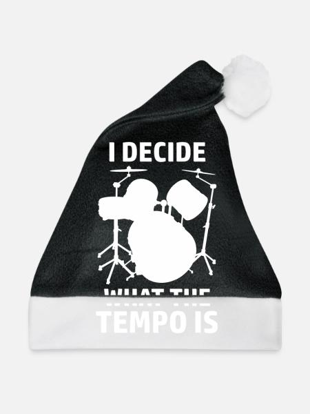 Drummer Tempo Schlagzeuger Spruch Schlagzeug - Weihnachtsmütze - Schwarz/Weiß - Vorne