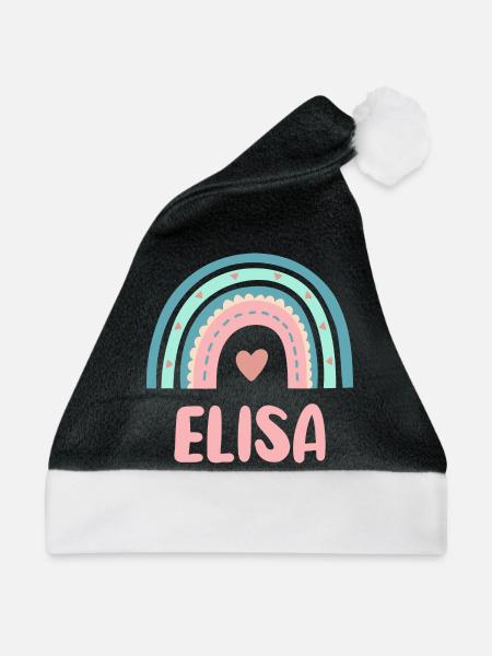 Elisa Name Regenbogen Baby - Weihnachtsmütze - Schwarz/Weiß - Vorne