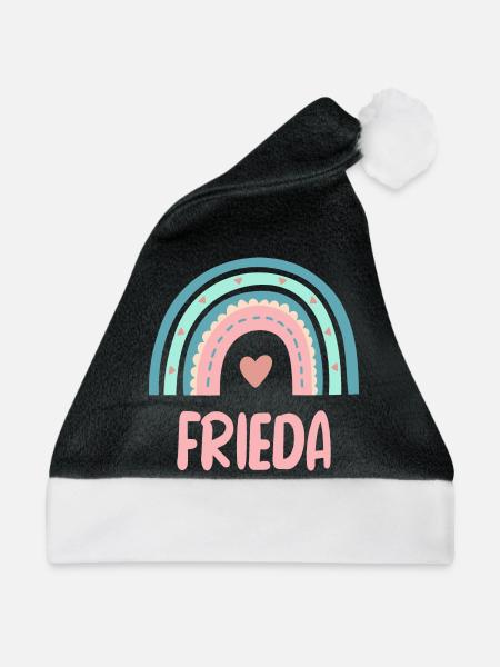Frieda Name Regenbogen Baby - Weihnachtsmütze - Schwarz/Weiß - Vorne
