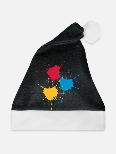 Farbkleckse 3 Grundfarben - V3 - Weihnachtsmütze - Schwarz/Weiß