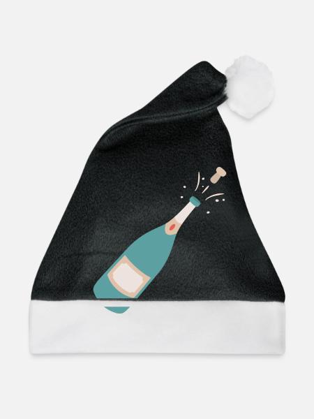 Champangner Flasche - Weihnachtsmütze - Schwarz/Weiß - Vorne