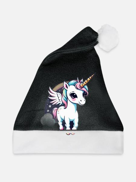Licorne Einhorn Kawaii - Weihnachtsmütze - Schwarz/Weiß - Vorne