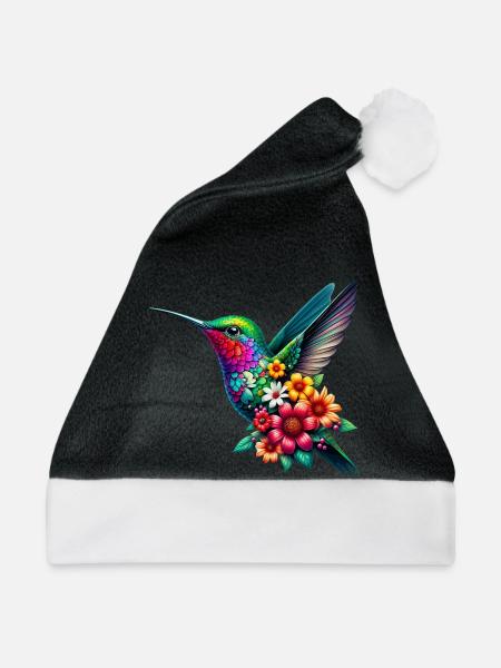 Kolibri mit Blumen geschmückt - Weihnachtsmütze - Schwarz/Weiß