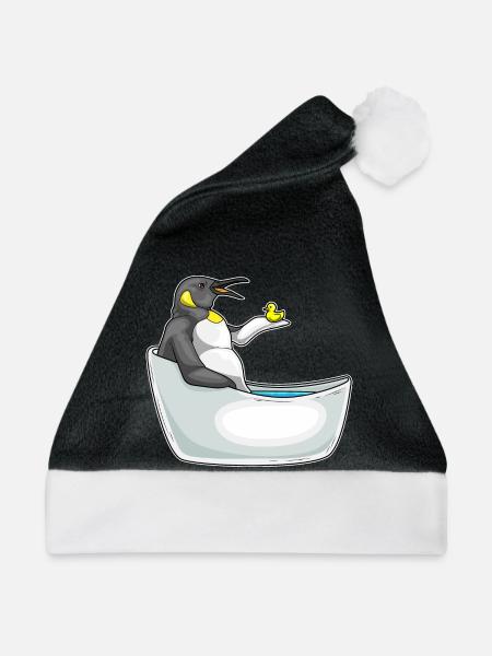Pinguin Baden Badewanne - Weihnachtsmütze - Schwarz/Weiß