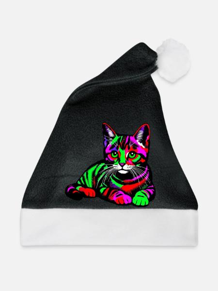 Katze - Weihnachtsmütze - Schwarz/Weiß