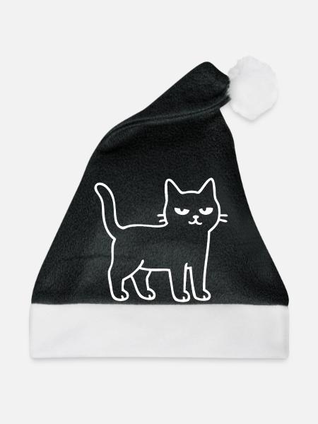 Minimalistischer Katzenumriss - Weihnachtsmütze - Schwarz/Weiß