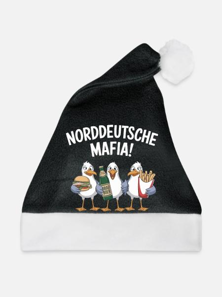  Norddeutsche Mafia Möwen Burger Pommes Bier - Weihnachtsmütze - Schwarz/Weiß - Vorne