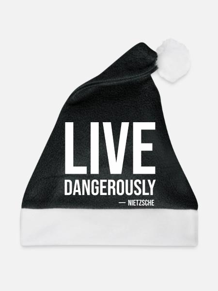 Live Dangerously Nietzsche Zitat-Tee - Weihnachtsmütze - Schwarz/Weiß