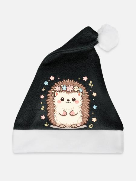 Blütenkranz-Igel Kuscheldesign - Weihnachtsmütze - Schwarz/Weiß