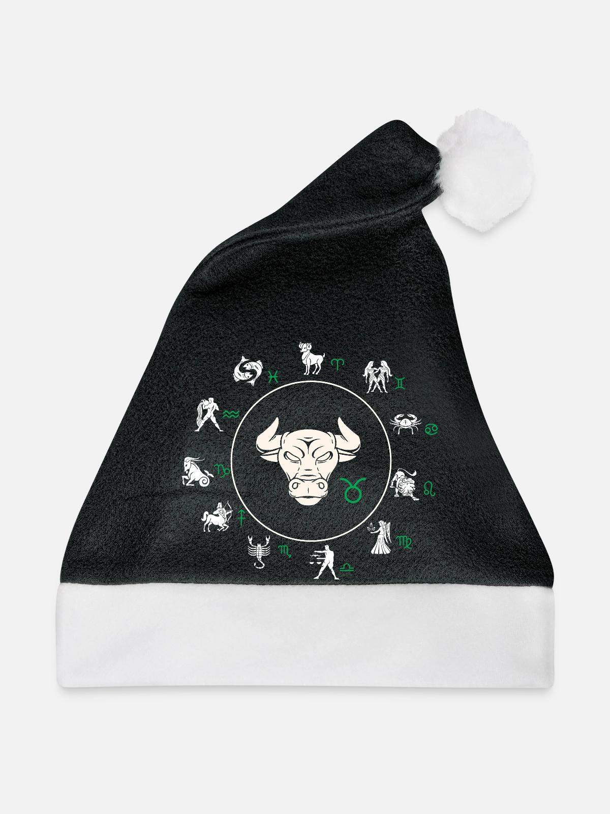 Sternzeichen Stier - Weihnachtsmütze - Schwarz/Weiß - Vorne