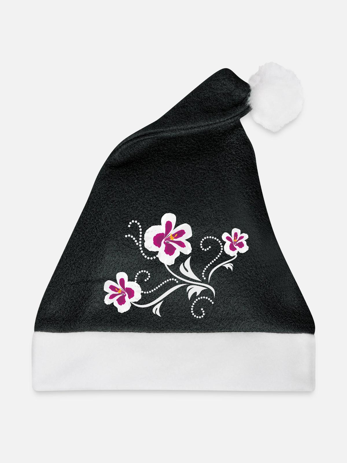 Stilisierte Pelargoniumblüten - Weihnachtsmütze - Schwarz/Weiß - Vorne