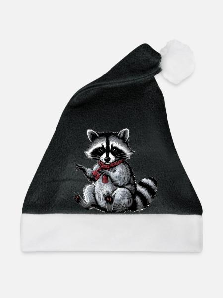 Waschbär bestickter Faden - Weihnachtsmütze - Schwarz/Weiß - Vorne