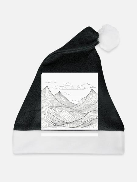 Berglandschaft im Linienstil - Weihnachtsmütze - Schwarz/Weiß