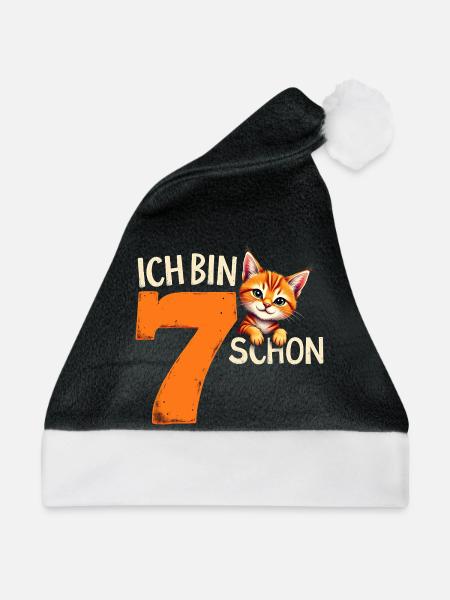 7. Geburtstag Mädchen Junge Katze Ich Bin Schon - Weihnachtsmütze - Schwarz/Weiß