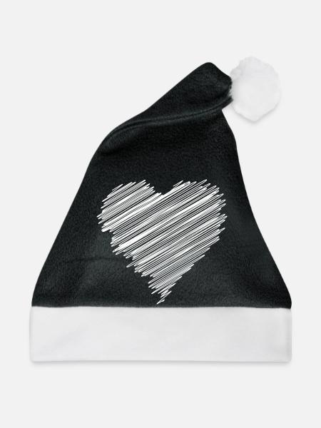 Weißes Kritzeln Liebesherz - Weihnachtsmütze - Schwarz/Weiß