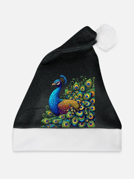 Pfau - Weihnachtsmütze - Schwarz/Weiß