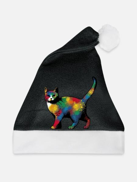 Katze - Weihnachtsmütze - Schwarz/Weiß