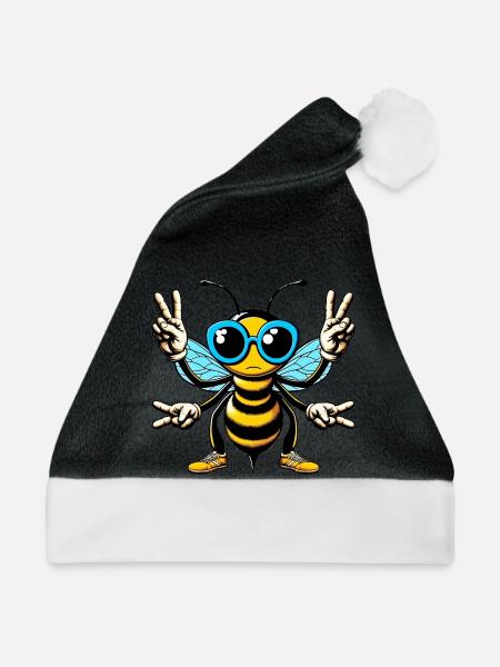 Biene mit Sonnenbrille - Weihnachtsmütze - Schwarz/Weiß