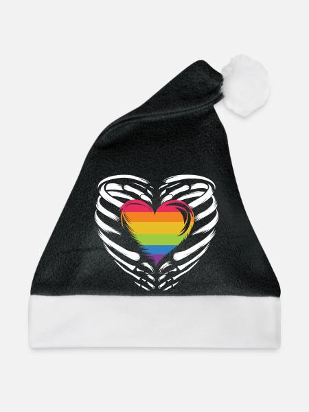 LGBTQ Pride Monat - Regenbogenherz - Weihnachtsmütze - Schwarz/Weiß