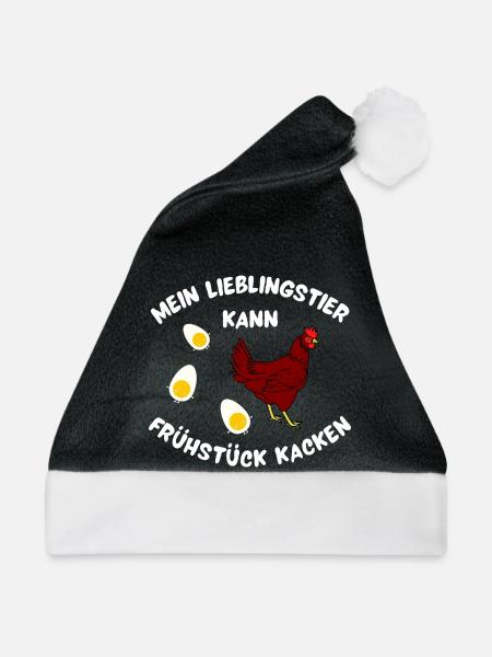 Hühnchen mit Frühstücksfreude Design - Weihnachtsmütze - Schwarz/Weiß - Vorne