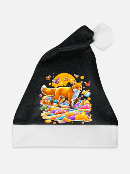 Farbexplosionsfuchs im Farbenmeer - Weihnachtsmütze - Schwarz/Weiß