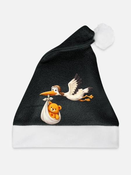 Storch Baby Lieferung Teddy im Bündel Neugeboren - Weihnachtsmütze - Schwarz/Weiß - Vorne