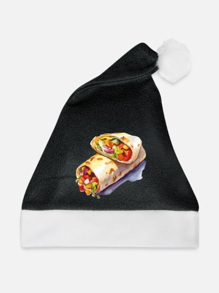 Bunter Gemüse-Wrap Illustration - Weihnachtsmütze - Schwarz/Weiß