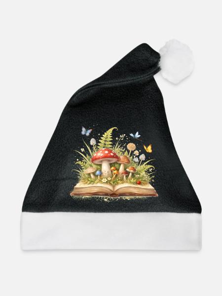 Magisches Buch mit Wald Illustration  - Weihnachtsmütze - Schwarz/Weiß