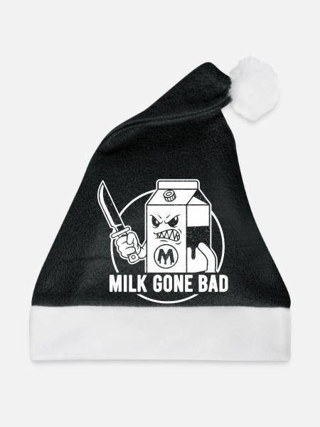 Milch geht böse: bedrohliche Kartonfigur - Weihnachtsmütze - Schwarz/Weiß - Vorne