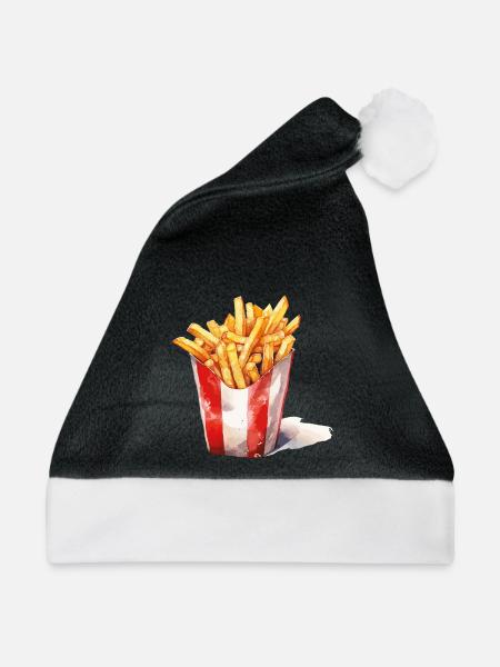 Pommes Fritten PopArt Druck - Weihnachtsmütze - Schwarz/Weiß