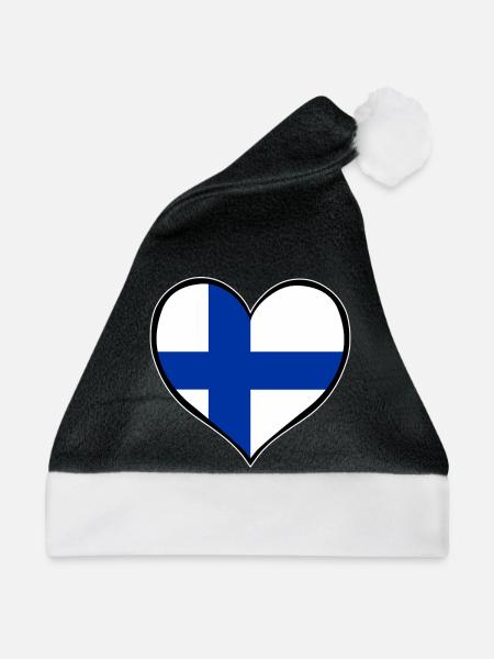 Finnland Herzflagge - Weihnachtsmütze - Schwarz/Weiß