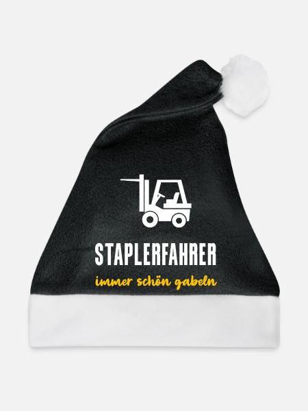Staplerfahrer Geschenk Immer schön gabeln - Weihnachtsmütze - Schwarz/Weiß - Vorne