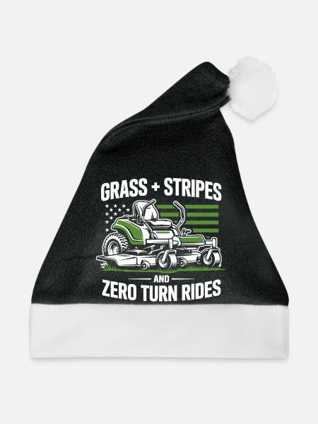 Zero Turn Rasenmäher USA Flagge Rasenmähen - Weihnachtsmütze - Schwarz/Weiß - Vorne