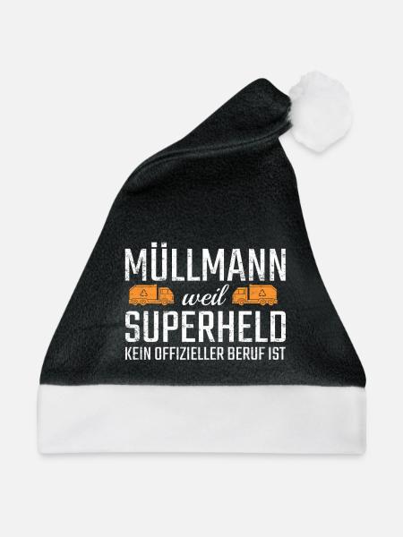 Müllmann Superheld - Weihnachtsmütze - Schwarz/Weiß