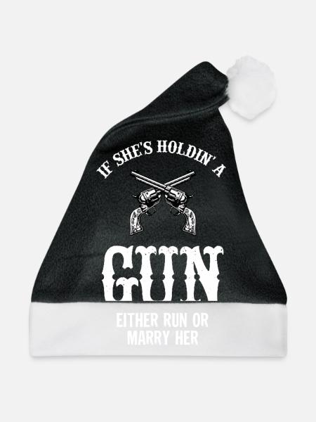 Waffe Pistole Gewehr Frau - Rennen oder Heiraten - Weihnachtsmütze - Schwarz/Weiß - Vorne