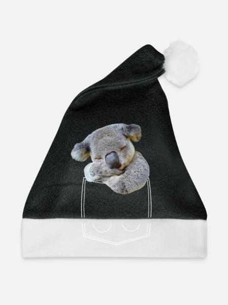 Koala Bär in Brusttasche Hemdtasche - Weihnachtsmütze - Schwarz/Weiß