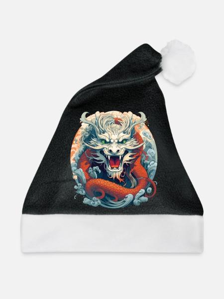 Design eines chinesischen Drachen - Weihnachtsmütze - Schwarz/Weiß
