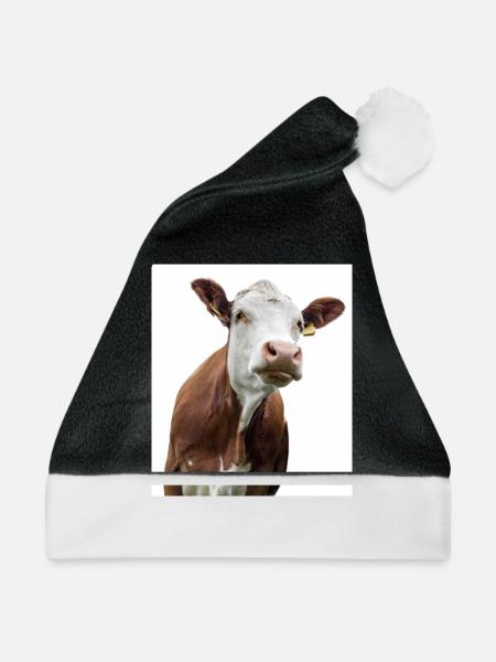 Cow. Kuh. koe. ko. vaca. ku. lehmä. vache - Weihnachtsmütze - Schwarz/Weiß - Vorne
