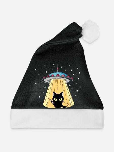 UFO Katze mit Laserblick - Weihnachtsmütze - Schwarz/Weiß