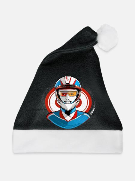 Rennfahrer mit Helm - Weihnachtsmütze - Schwarz/Weiß