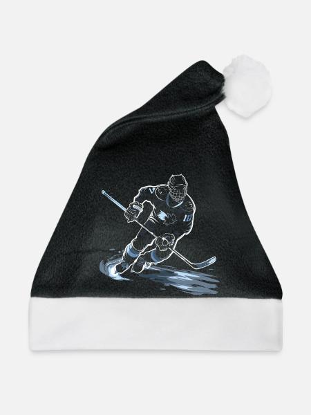 Eishockeyspieler Zeichnung - Weihnachtsmütze - Schwarz/Weiß