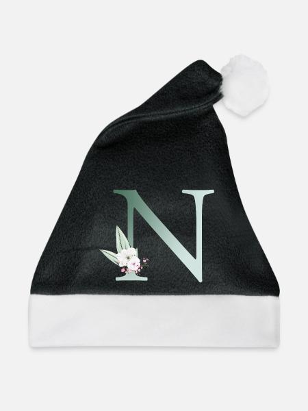 N Monogramm, Floral, personalisierbar - Weihnachtsmütze - Schwarz/Weiß