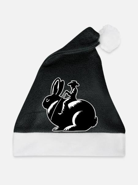 Rabbit Rider (nur Motiv - mit Kontur, 3-farbig) - Weihnachtsmütze - Schwarz/Weiß - Vorne