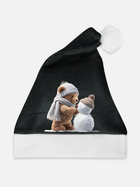 Winterteddy und Schneemann - Weihnachtsmütze - Schwarz/Weiß